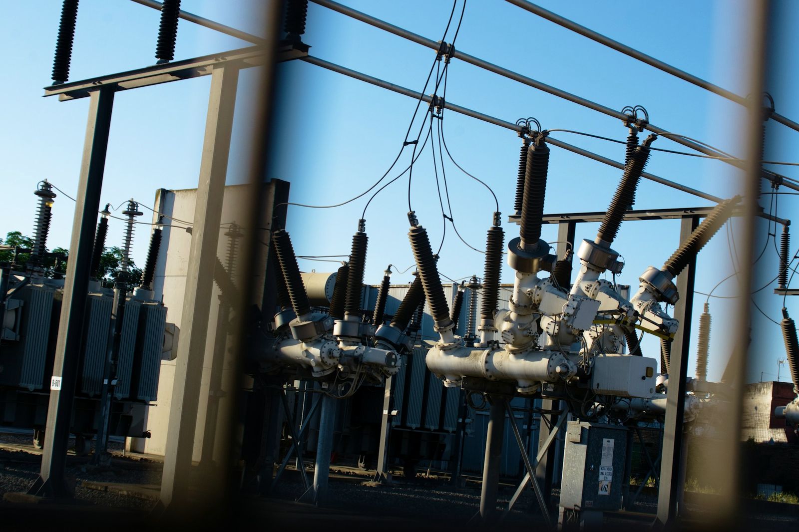High-voltage switchgear at an electrical substation